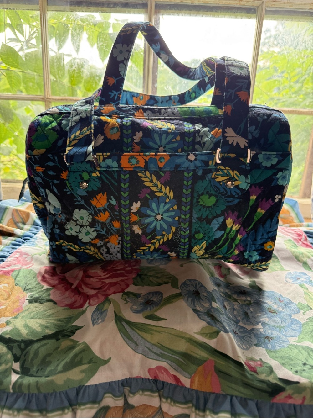 Vera Bradley Quilted Floral Carryall - Blue Multi with Green & Orange Accents